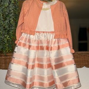 American Princess Peach and White Striped Formal Dress with Cardigan